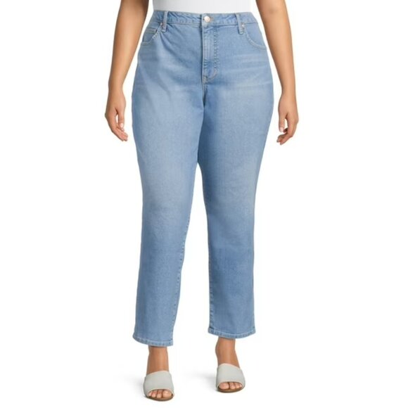 Terra & Sky Women's Plus Size Core Straight Leg Jeans, Size 26WP (Petite), Blue - Picture 1 of 5